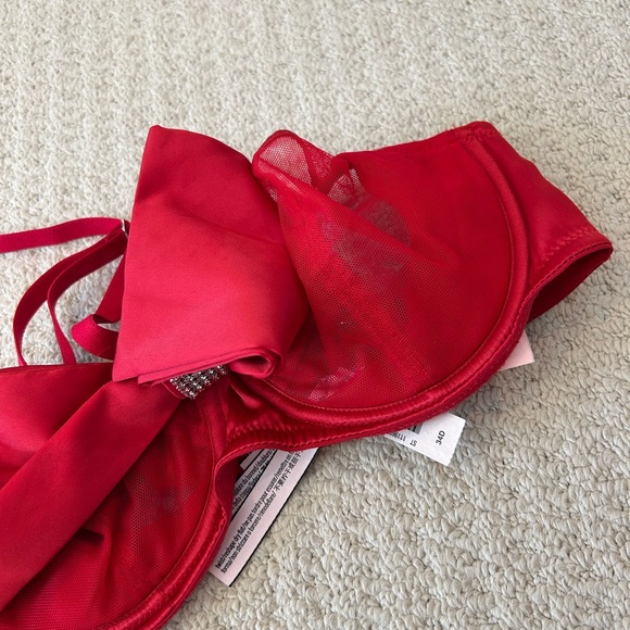 Victoria's Secret 34D Dream Angels Red Satin Bow Bling Sling Push Up Bra - Picture 8 of 8